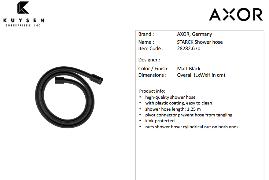 Axor Starck isiflex hose 1250mm matt blk 28282.670