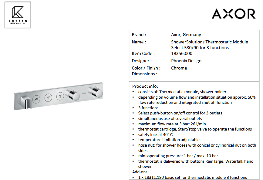 Axor thermo mod Select 530/90 3 function Chrome 18356.000