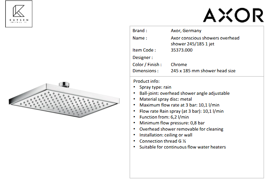 Axor overhead shower 245/185 1jet Chrome 35373.000