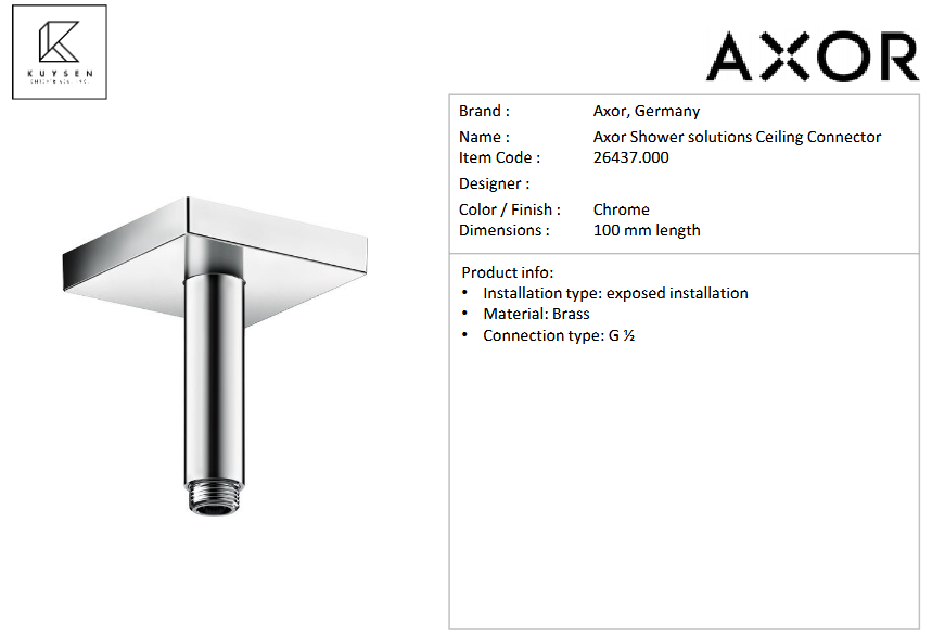 Axor ceiling connector DN15 100mm square Chrome 26437.000