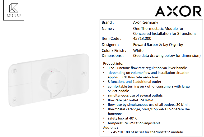 Axor ONE thermostatic module 3 outets White 45713.700