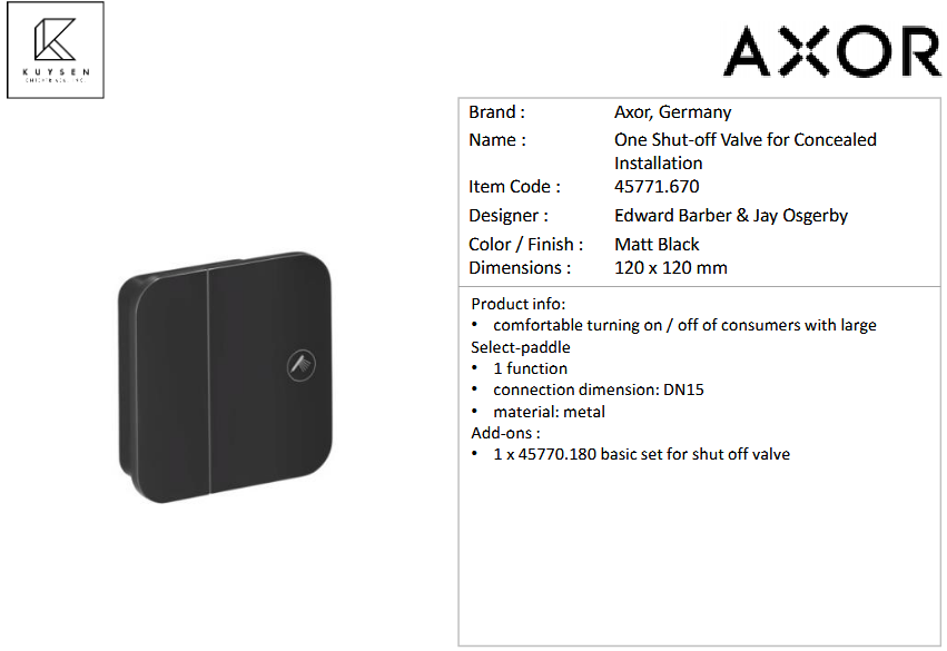 Axor ONE concealed shut off value black 45771.670