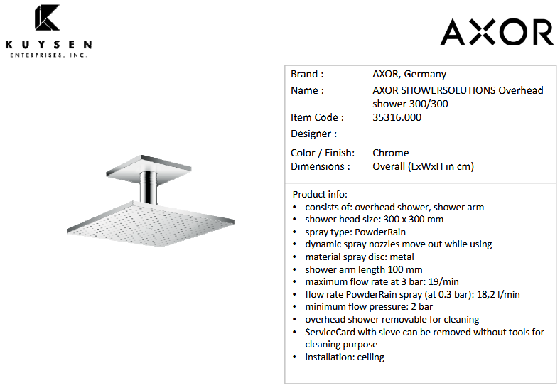 Axor overhead shower 1jet 300/300 Chrome 35316.000