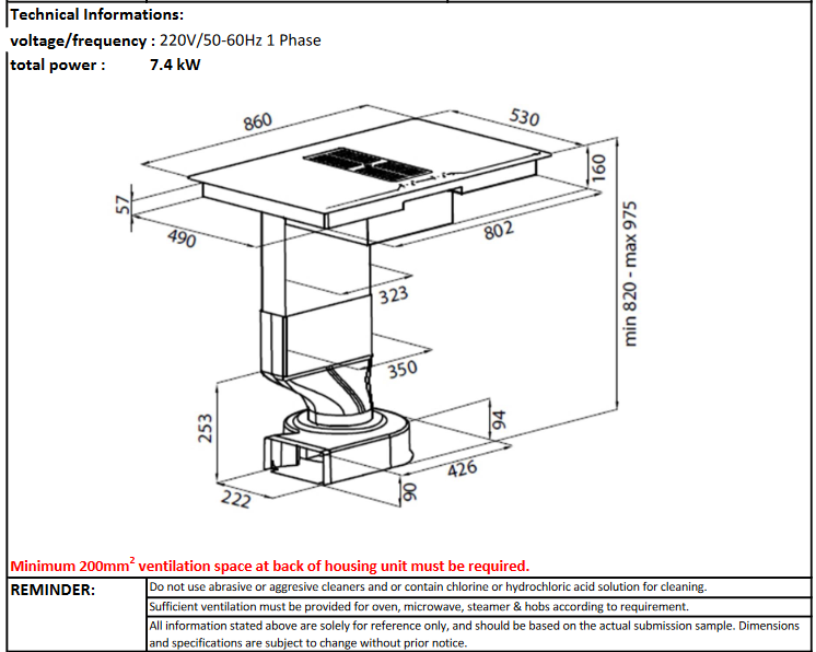 Foster Milano Air induction hob w/ suction hood 7391 245