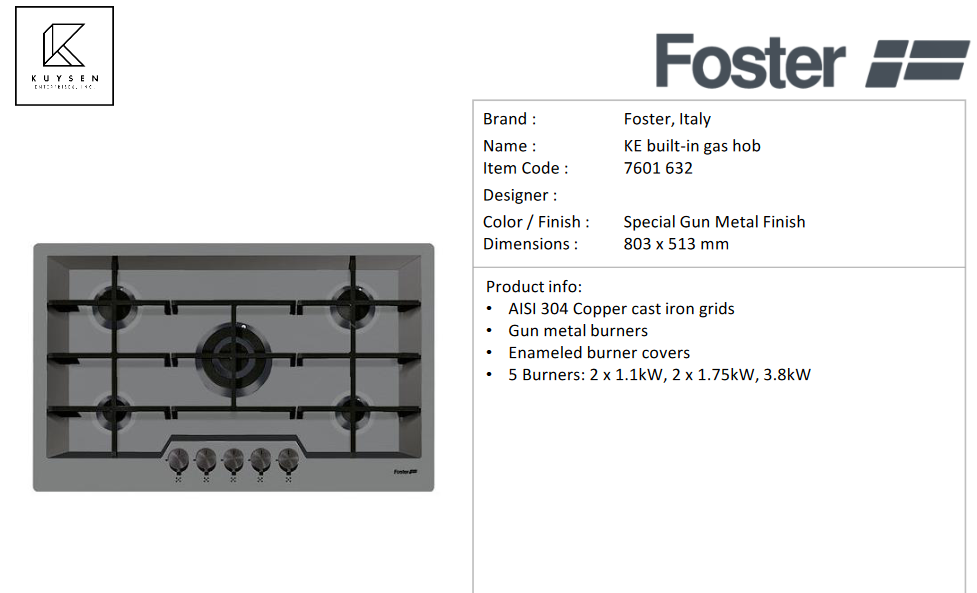 Foster KE gas hob gun metal 7601 632