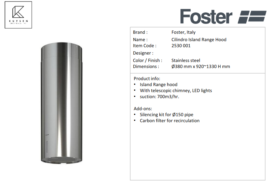 Foster Cilindro island range hood Ø380mm 2530 001