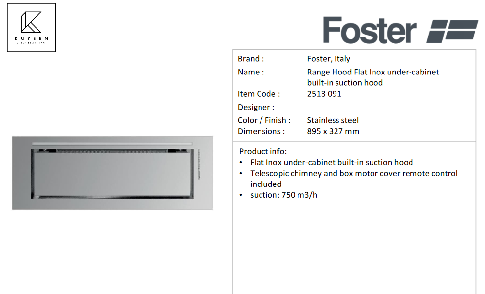 Foster hood flat inox 90cm 2513 091