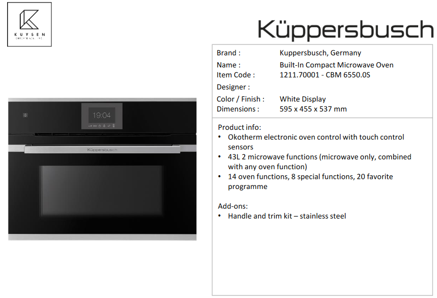 Kuppersbusch CBM6550.0S compact microwave oven 1211.70001  + 1214.90011