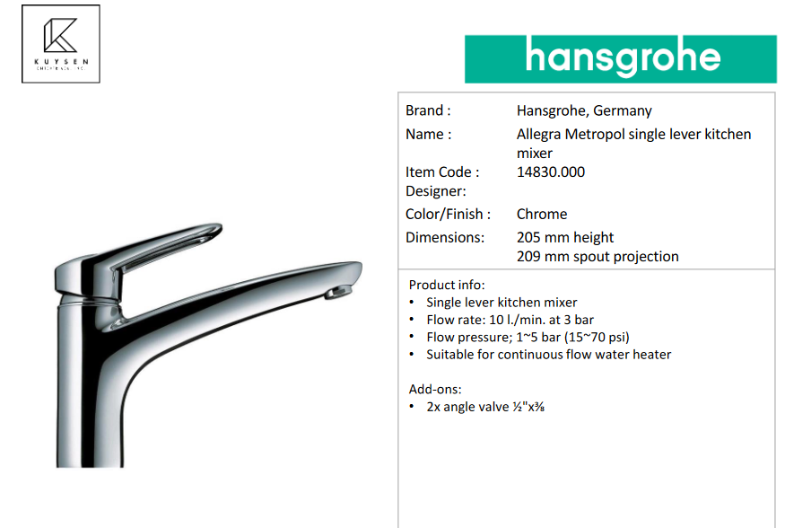 Hansgrohe Allegra Metropol Single Lever Kitchen Mixer 14830.000