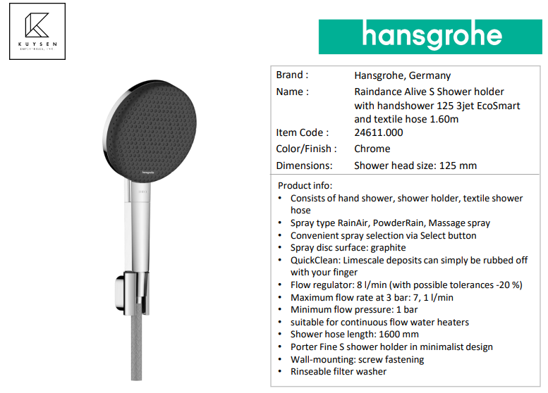 Hansgrohe Raindance Alive SelectS porter set 125mm 24611.000