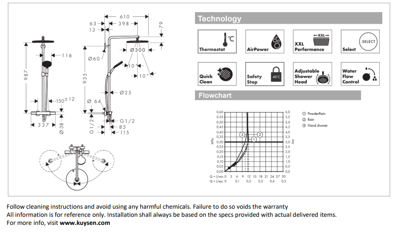 Hansgrohe Raindance Alive S showerpipe 300mm 1jet 24592.000