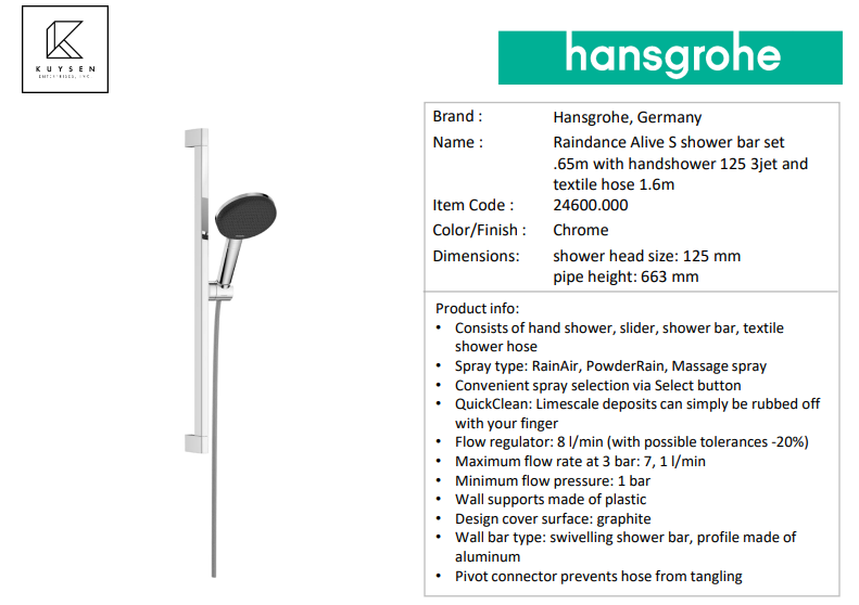 Hansgrohe Raindance Alive SelectS shower set 24600.000