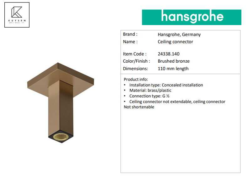 Hansgrohe Raindance AliveS overhead shower 300mm 24520.140 + 24338.140 ceiling connector