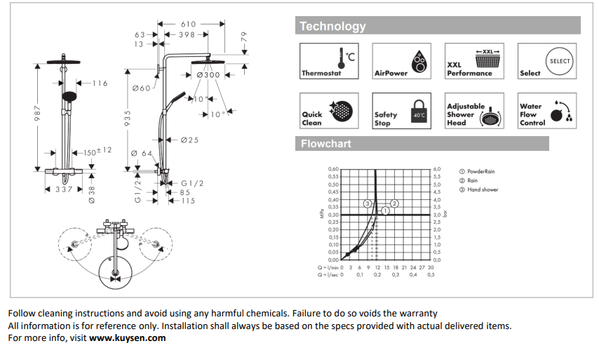 Hansgrohe Raindance AliveS showerpipe 300mm 1jet 24592.140