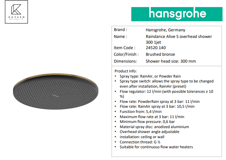 Hansgrohe Raindance AliveS showerpipe 300mm 1jet 24592.140