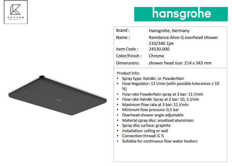 Hansgrohe Raindance Alive Q overhead shower 210mm with ceiling connector 24530.000 + 24338.000