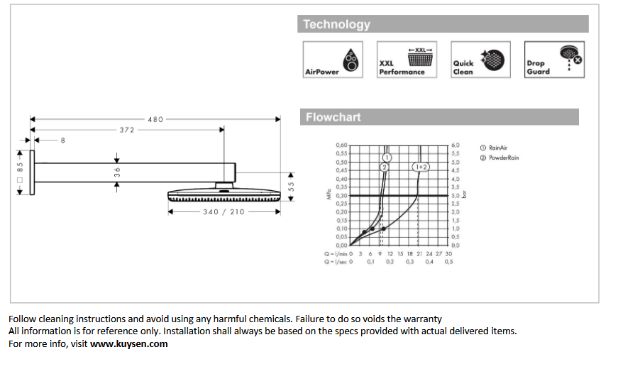 Hansgrohe Raindance Alive Q overhead shower 300mm 2jet with arm 24550.670 + 24573.180