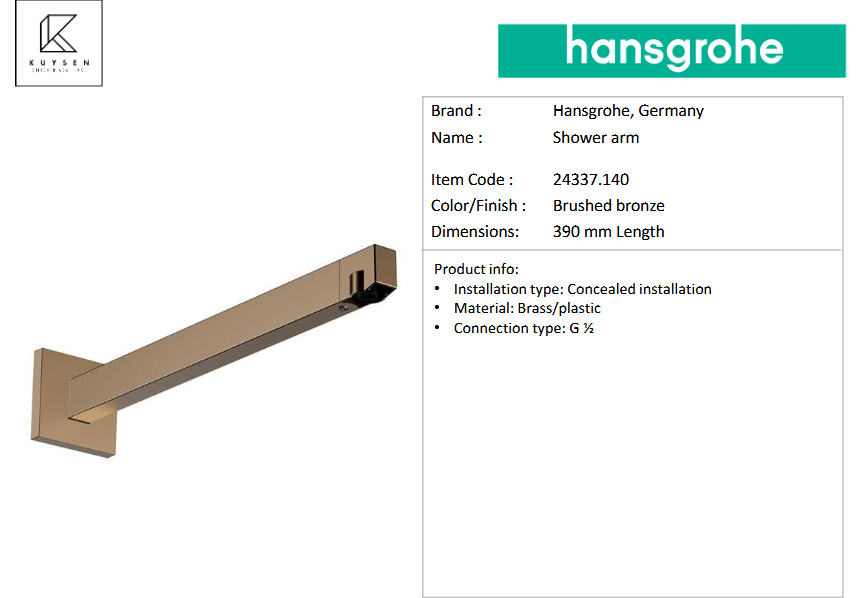 Hansgrohe Raindance Alive Q overhead shower 210/340 1jet with arm 24530.140 + 24337.140