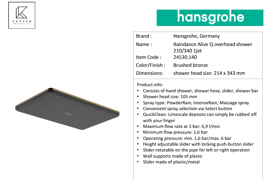 Hansgrohe Raindance Alive Q overhead shower 300 1jet with ceiling connector 24530.140 + 24338.140