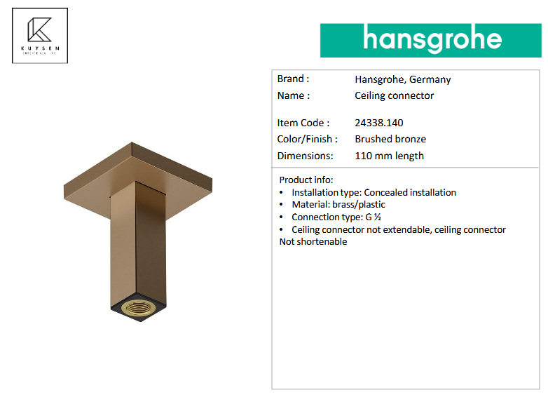 Hansgrohe Raindance Alive Q overhead shower 300 1jet with ceiling connector 24530.140 + 24338.140