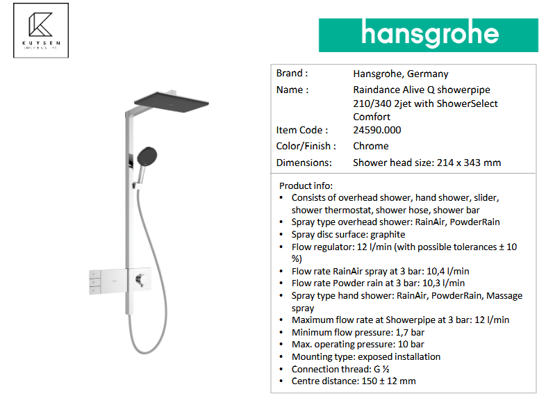 Hansgrohe Raindance Alive Q showerpipe 210/340 24590.000