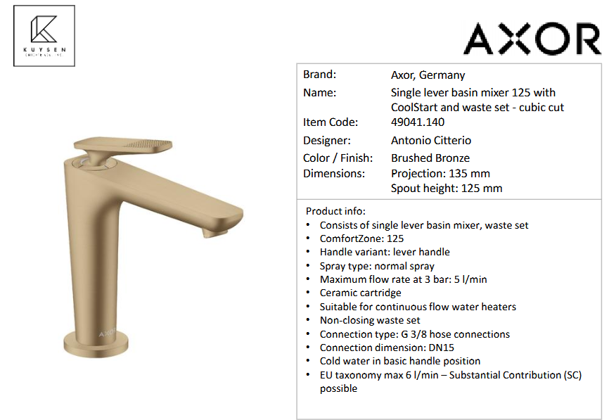Axor Citterio C basin mixer125 coolstartcubic 49041.140