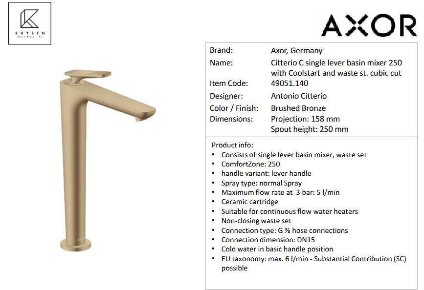 Axor Citterio C 1lever basin mixer250 cubic 49051.140