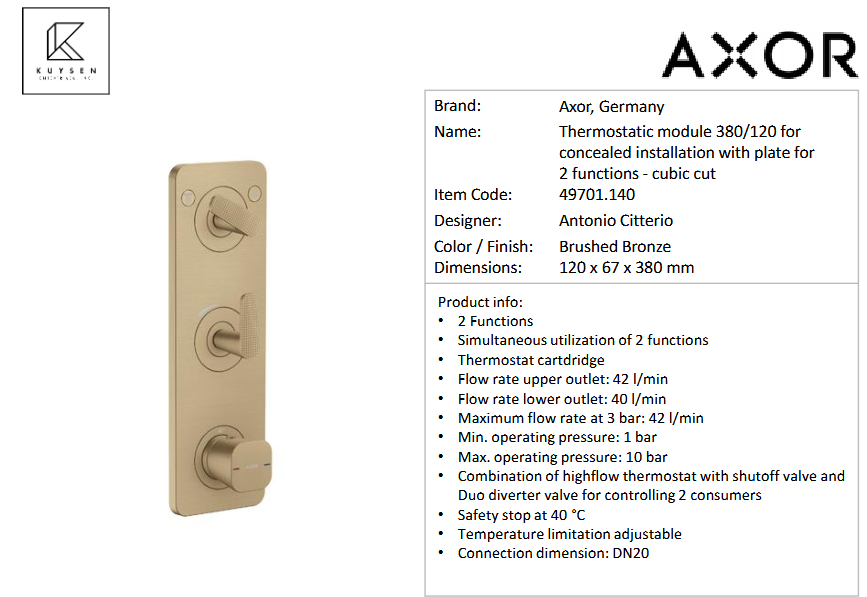 Axor Citterio thermostatic mod.380/120 cubic 49701.140