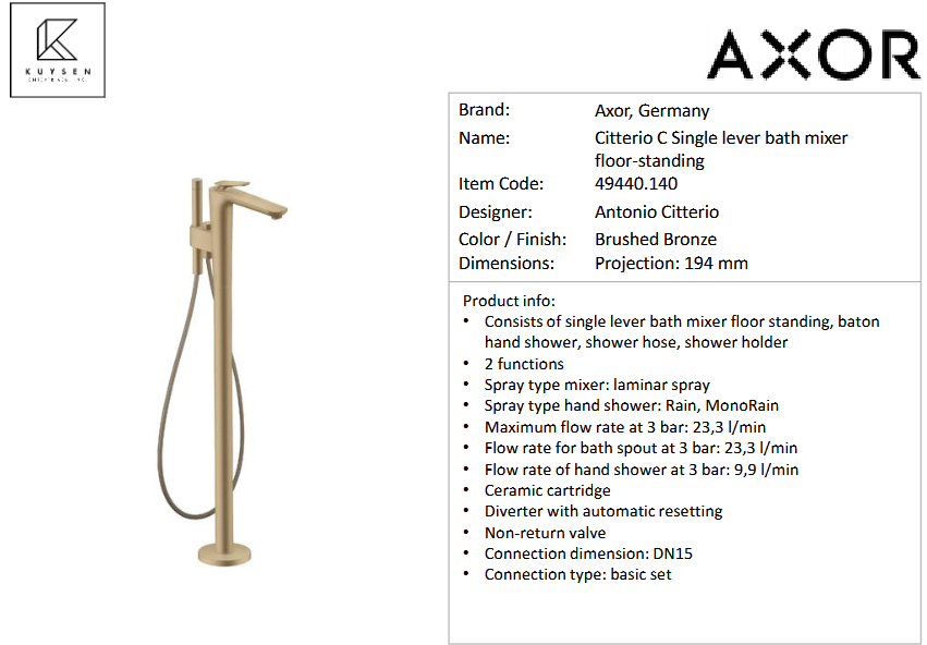 Axor Citterio C bath mixer freestanding BBR 49440.140