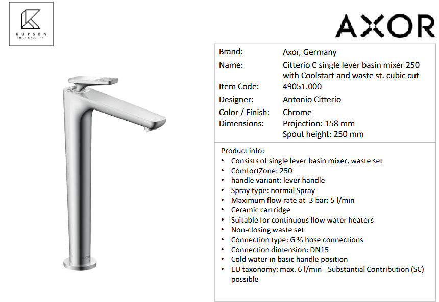 Axor Citterio C 1lever basin mixer250 cubic Chrome 49051.000