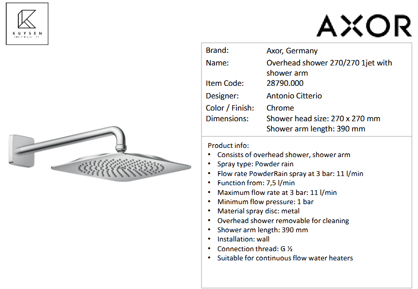Axor Citterio C overhead shower 270/270 1jet Chrome 28790.000