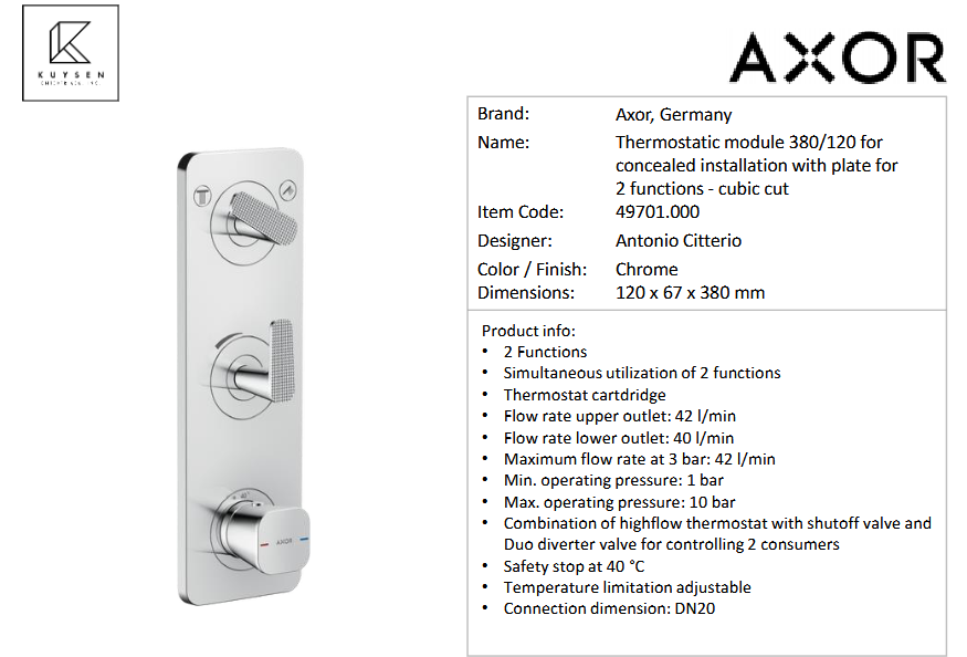 Axor Citterio thermostatic mod.380/120 cubic Chrome 49701.000