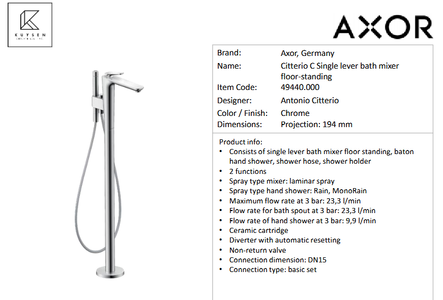 Axor Citterio C bath mixer floor-standing Chrome 49440.000