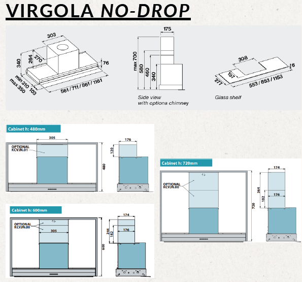 Falmec Virgola No-drop Touch Built-in Hood 60cm black
