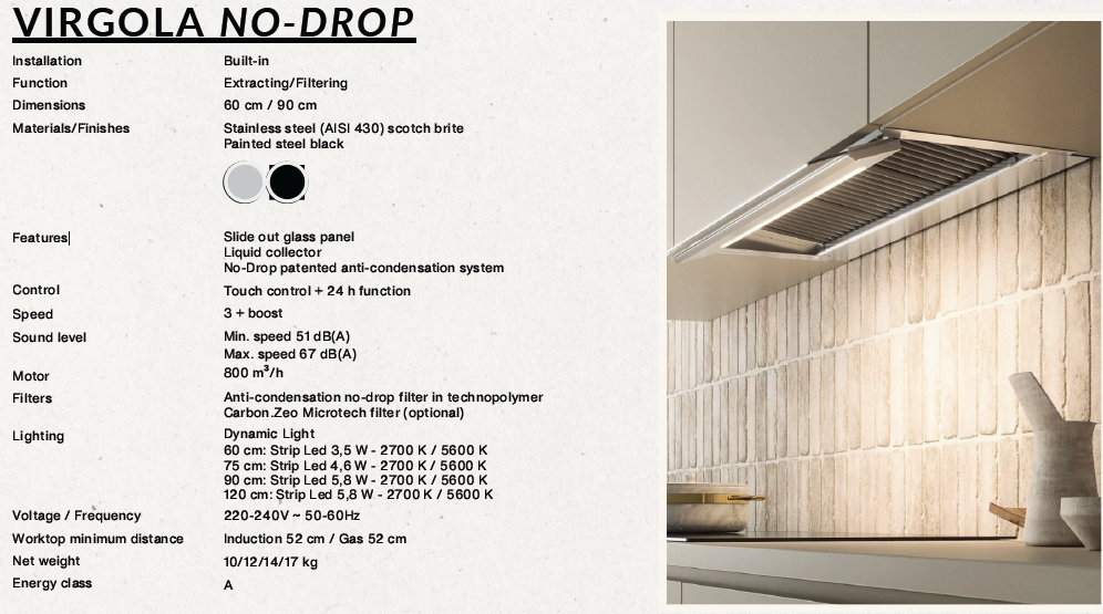 Falmec Virgola No-drop Touch Built-in Hood 60cm black