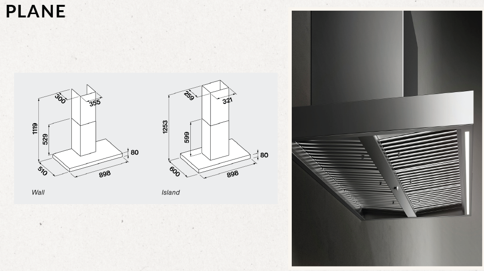 Falmec Plane No-Drop wall hood 90cm black 800 m3/h