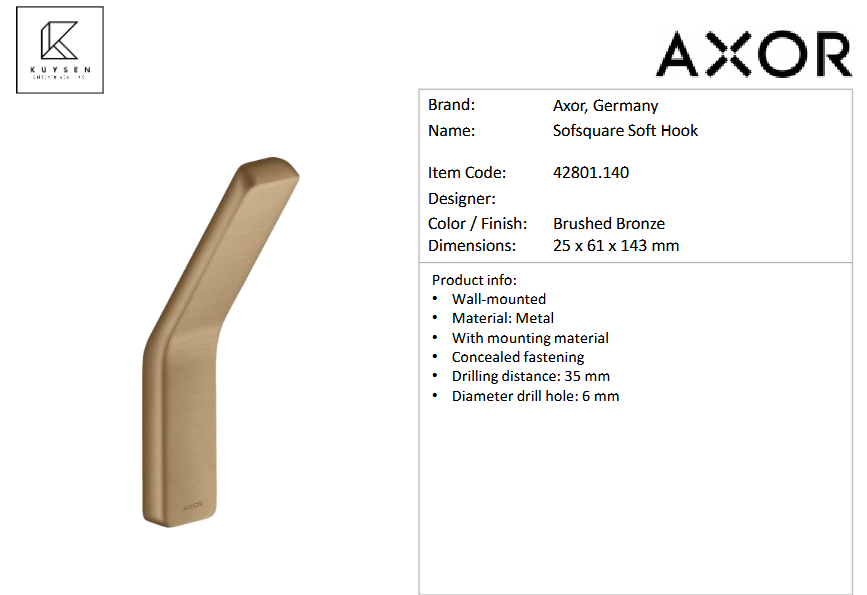 Axor Universal single hook br.bronze 42801.140