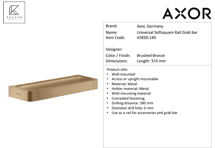 Axor Universal grab bar 300mm br. bronze 42830.140