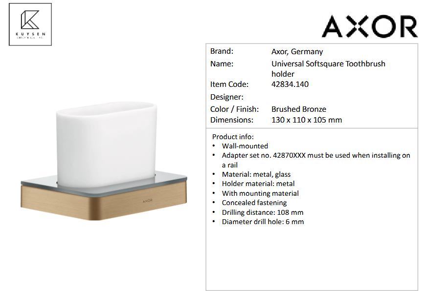Axor Universal toothbrush holder Brushed Bronze 42834.140