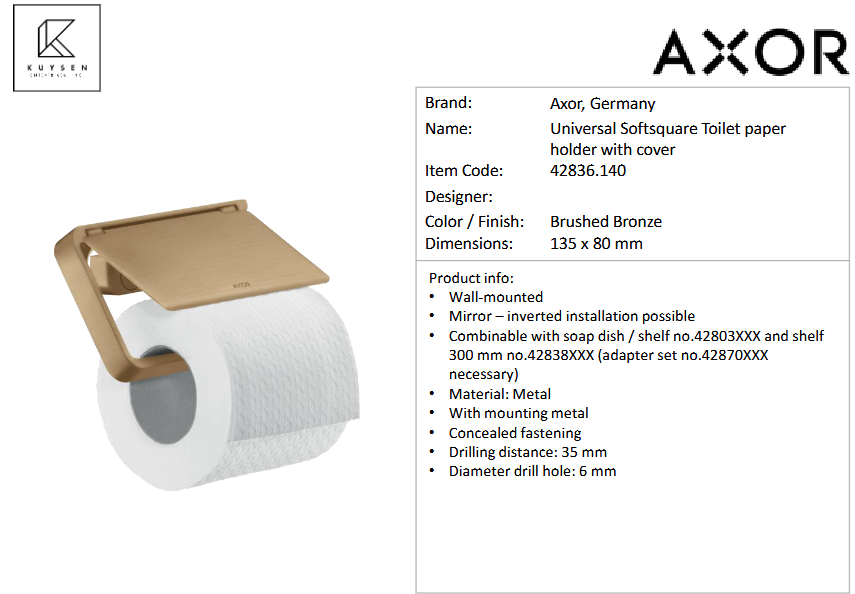 Axor Universal roll holder w/lid Brushed  Bronze 42836.140