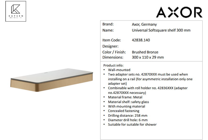Axor Universal Softsquare shelf 300 mm 42838.140