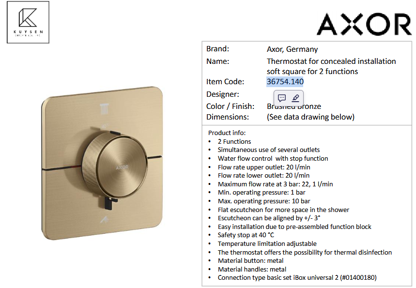 Axor ShowSelect ID concealed thermo Brushed Bronze 36754.140