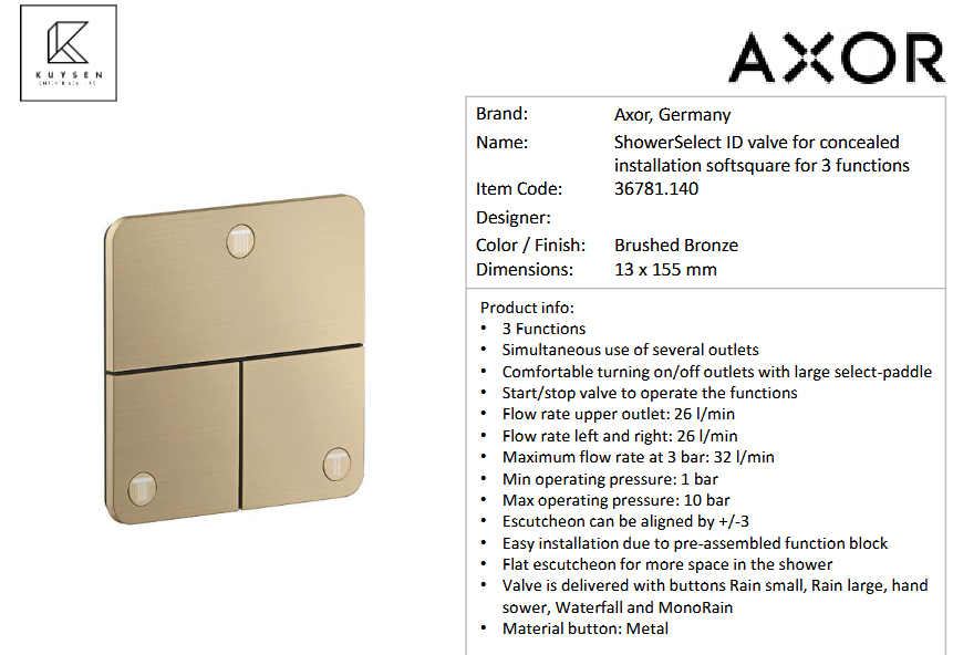 Axor ShowerSelect valve concealed 3 functions 36781.140