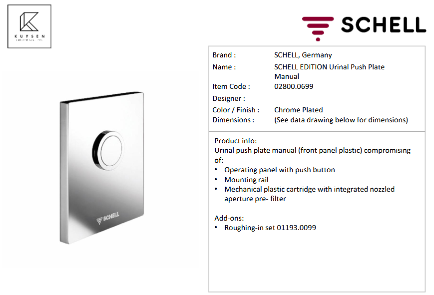 SCHELL Edition urinal push 02800.0699 + 01193.0099 rough-in set