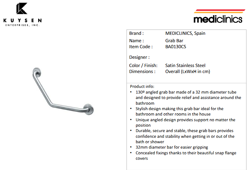 Mediclinics angled bar 32x297.9mm satin BA0130CS