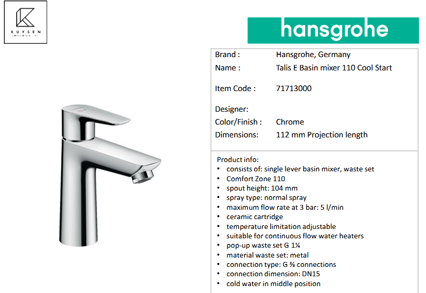Hansgrohe Talis E basin mixer 110 CoolStar 71713.000