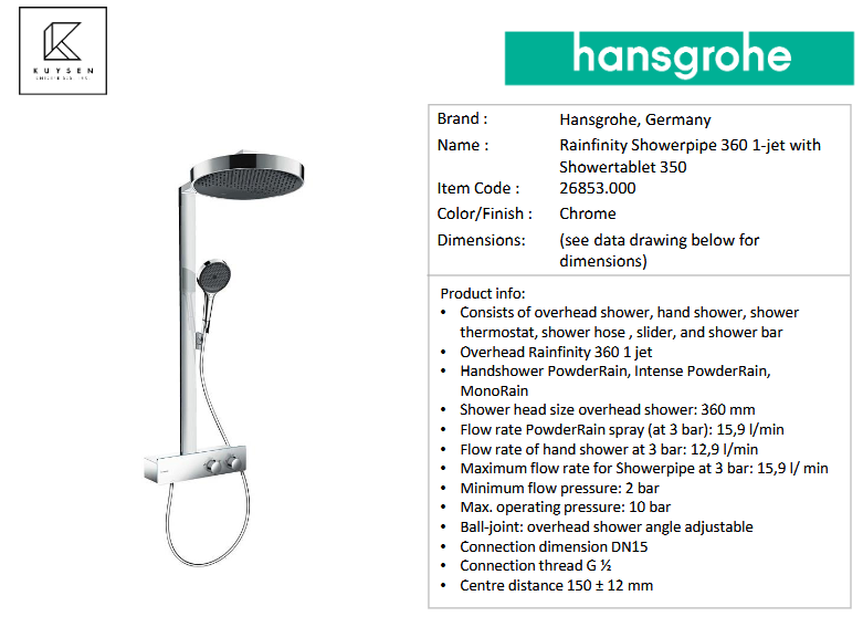 Hansgrohe Rainfinity Showerpipe 360 1-jet with Showertablet 350 26853.000
