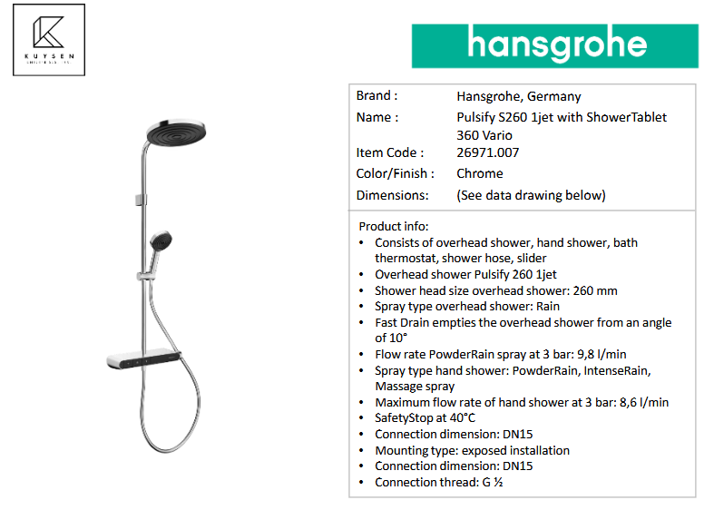 Hansgrohe Pulsify S260 1jet with ShowerTablet 360 Vario 26971.007