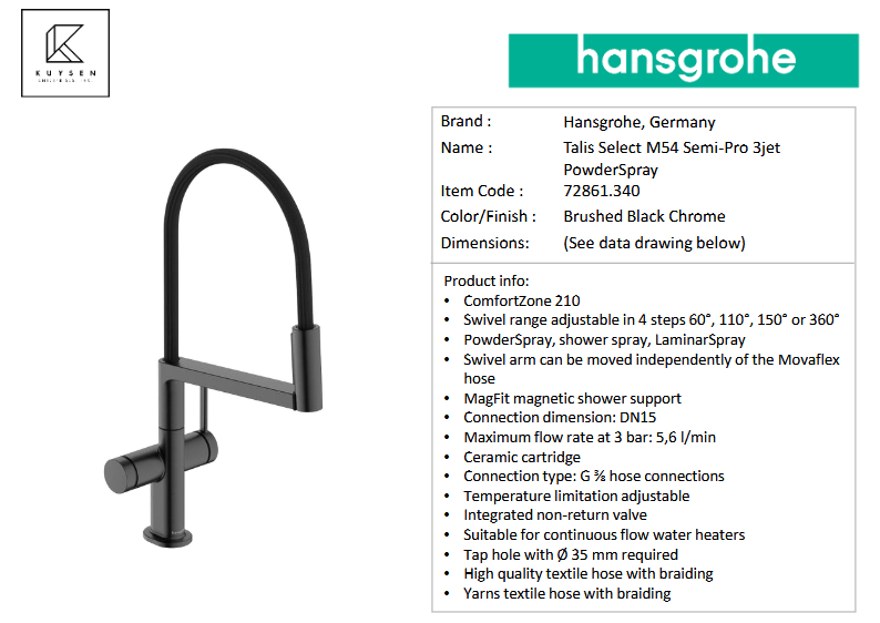 Hansgrohe Talis Select kitchen mixer M54 3jet 72861.340