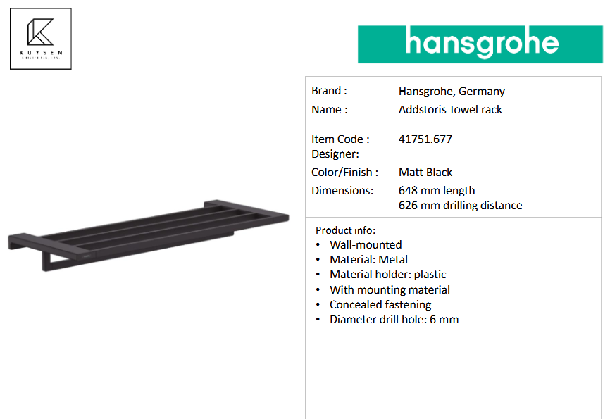 Hansgrohe AddStoris towel rack Matt Black 41751.677